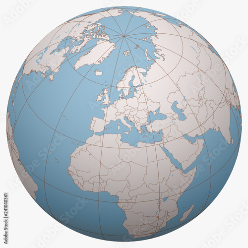 Vatican City on the globe. Earth hemisphere centered at the location of Vatican City State. Vatican City map.