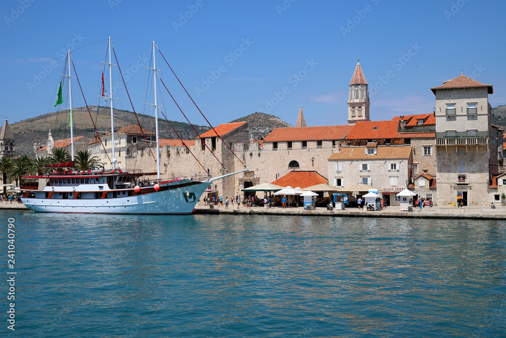 sailboat in port ,Croatia, Trogir, tower