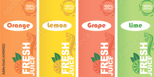 collection of colorful citrus fresh juice labels