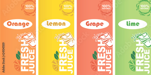 collection of colorful citrus fresh juice labels