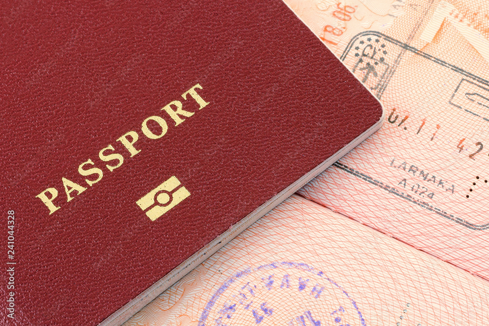 Russian foreign passport and visa immigration stamps. Travel Russian foreign passport and visa immigration stamps. Travel