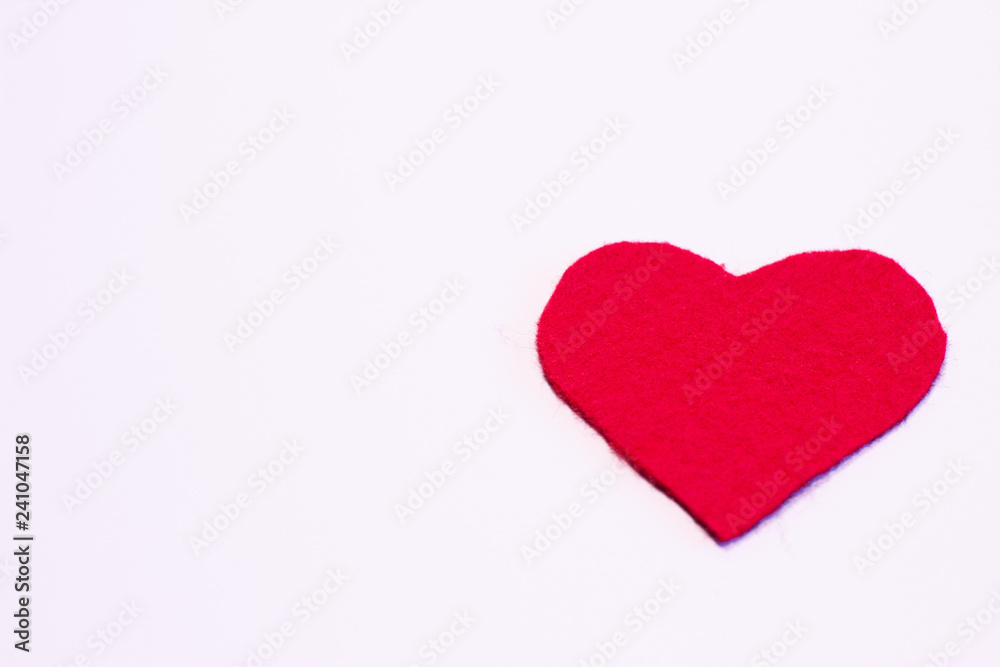 Closeup aerial view of red felt heart