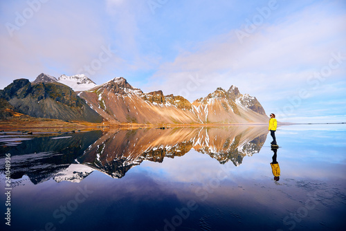 Woman alone, Stokksnes and Vestrahorn, Iceland