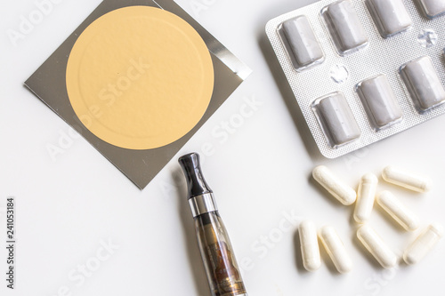 Photos nicotine patch, chewin gum and ecigarette used for smoking cessation