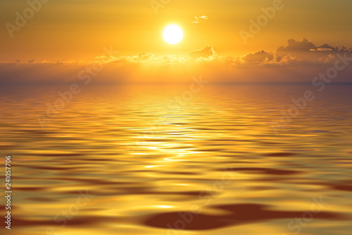 Fototapeta Naklejka Na Ścianę i Meble -  Beautiful bright orange sunset over the calm sea
