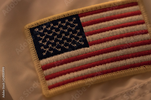 The American flag patch.Macro photo