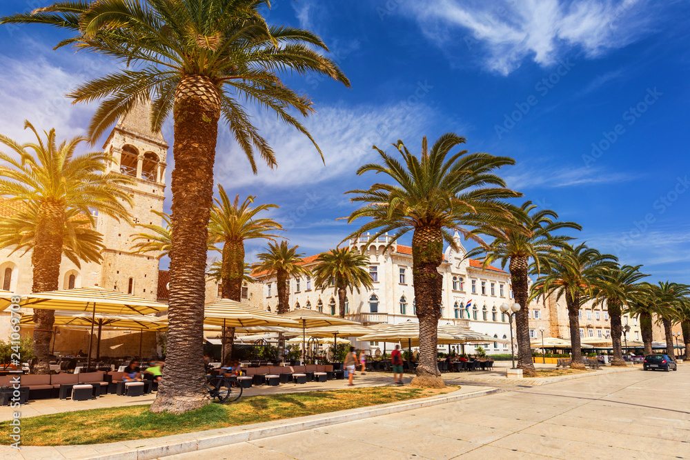 View at town Trogir, old touristic place in Croatia Europe. Trogir town coastal view. Magnificent Trogir, Croatia. Sunny old Venetian town, Dalmatian Coast in Croatia. View at town Trogir, old touristic place in Croatia Europe. Trogir town coastal view. Magnificent Trogir, Croatia. Sunny old Venetian town, Dalmatian Coast in Croatia.