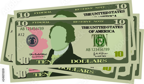 Bunch of 10 US dollar banknote