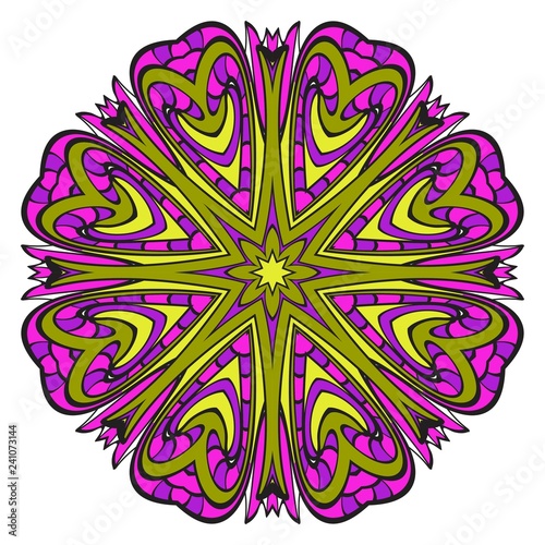Vintage Invitation Card With Mandala Pattern. Decorative Elements. Vector Illustration. Anti-Stress Therapy Pattern. Purple, yellow color