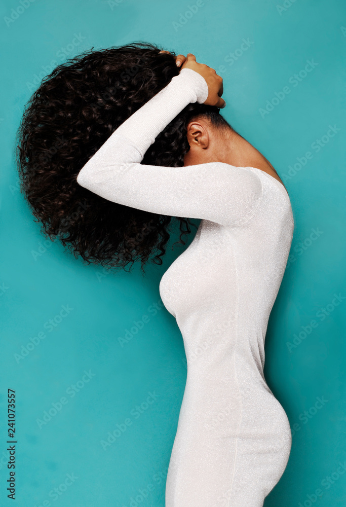 High fahion model with big hair posing - obrazy, fototapety, plakaty 