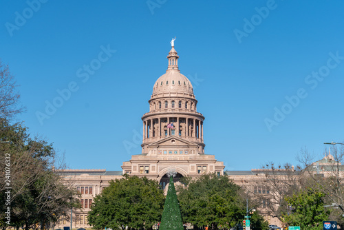 View of the Top of the Austin Capitol With Clear Skies During the Holidays Season photo
