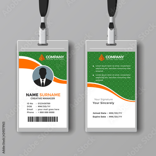 Green business card template with orange details