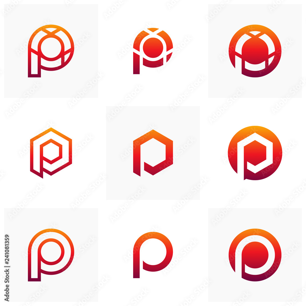 Set of Letter P logo icon design template elements, Initial P logo concept - Vector Set of Letter P logo icon design template elements, Initial P logo concept - Vector
