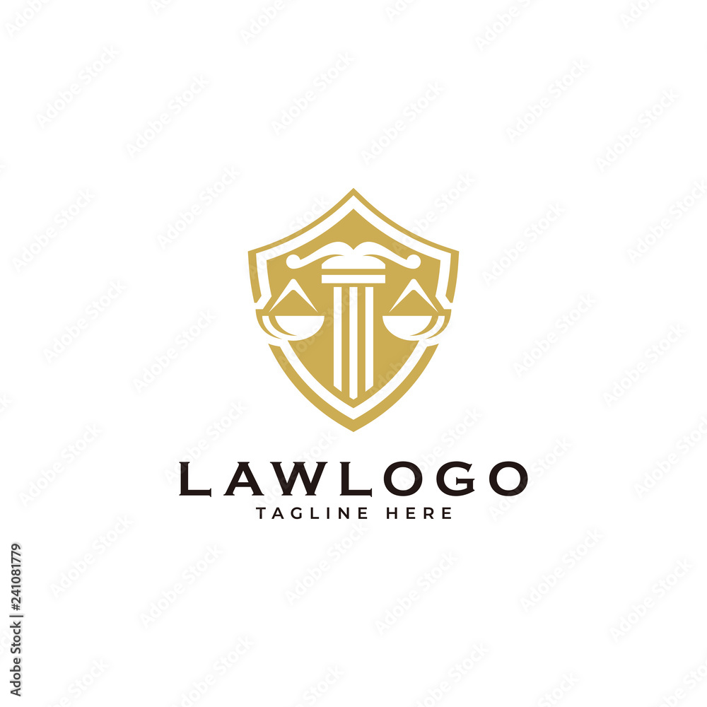 Law symbol logo, scale justice and shield emblem vector icon Law symbol logo, scale justice and shield emblem vector icon