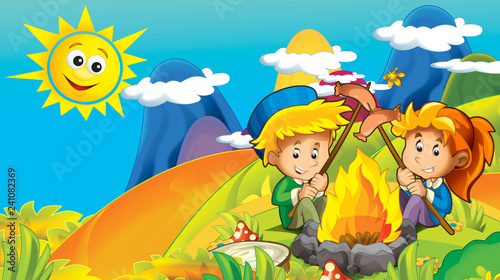 cartoon summer or spring nature background with space for text - illustration for children