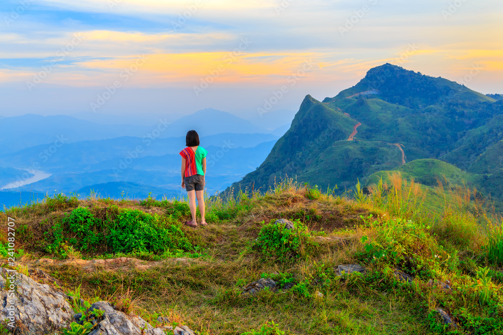 Obraz premium Landscape of sunset on Mountain at Doi Pha Tang, ChiangRai ,Thailand