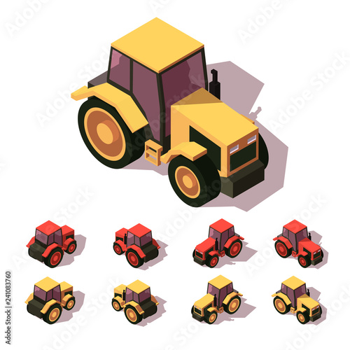 Tractors isometric icon set. Two colors. Isometric 3d vector illustration. Isolate background.