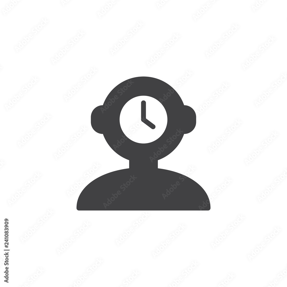 Time management vector icon. filled flat sign for mobile concept and web design. Clock head, human mind simple solid icon. Symbol, logo illustration. Pixel perfect vector graphics