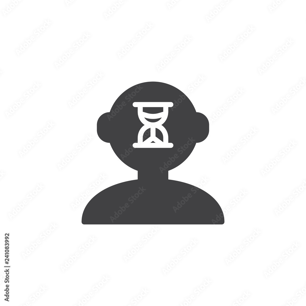 Deadline person vector icon. filled flat sign for mobile concept and web design. Head with hourglass simple solid icon. Symbol, logo illustration. Pixel perfect vector graphics Deadline person vector icon. filled flat sign for mobile concept and web design. Head with hourglass simple solid icon. Symbol, logo illustration. Pixel perfect vector graphics