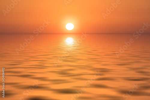 Fototapeta Naklejka Na Ścianę i Meble -  Bright orange sunset over the calm sea in calm weather
