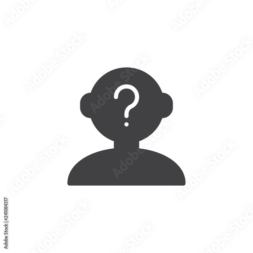 Confused person vector icon. filled flat sign for mobile concept and web design. Human head with question mark simple solid icon. Symbol, logo illustration. Pixel perfect vector graphics