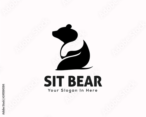 simple unique sitting lazy bear logo design inspiration