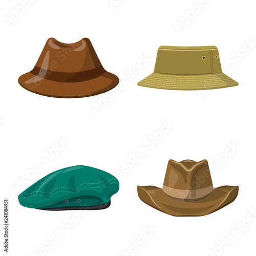 Isolated object of headgear and cap symbol. Collection of headgear and accessory vector icon for stock.