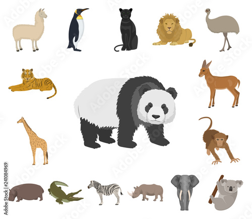 Different animals cartoon icons in set collection for design. Bird  predator and herbivore vector symbol stock web illustration.