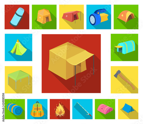 Different kinds of tents flat icons in set collection for design. Temporary shelter and housing vector symbol stock web illustration.