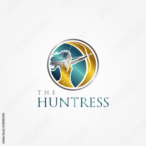 The Huntress Archery Elegant Logo Symbol With Metal Color