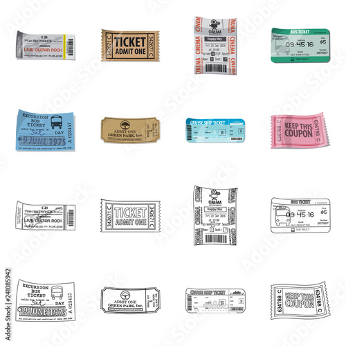 Vector design of ticket and admission sign. Set of ticket and event stock vector illustration.