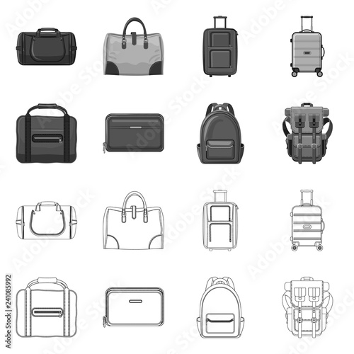 Vector illustration of suitcase and baggage sign. Collection of suitcase and journey stock symbol for web.
