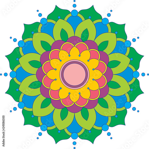 Decorative colorful stylized floral ornament, round pattern