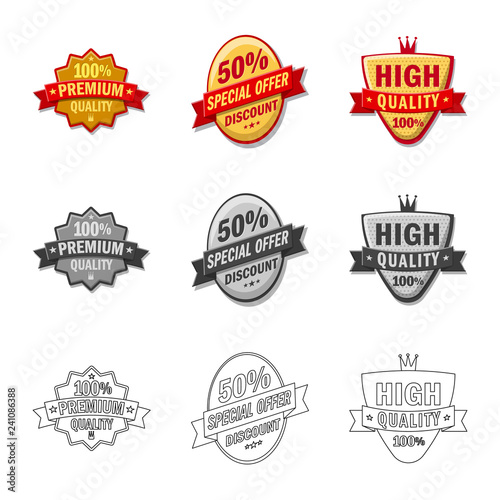 Vector illustration of emblem and badge icon. Set of emblem and sticker vector icon for stock.
