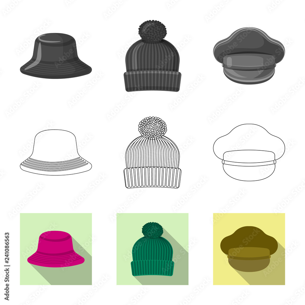 Vector illustration of headgear and cap icon. Collection of headgear and accessory stock symbol for web.