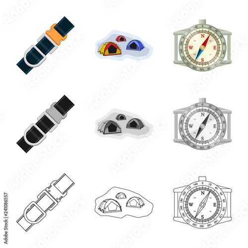 Vector illustration of mountaineering and peak sign. Collection of mountaineering and camp stock symbol for web.