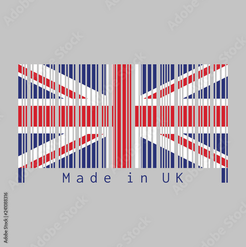 Barcode set the color of UK flag, union jack and text: Made in UK.