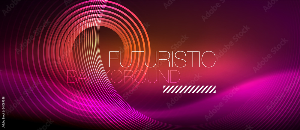 Neon glowing techno lines, hi-tech futuristic abstract background template with square shapes