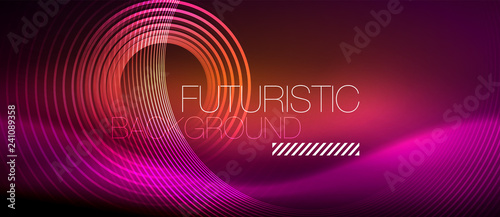 Neon glowing techno lines, hi-tech futuristic abstract background template with square shapes