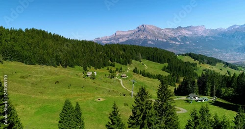 Mountain range of the Alps, with the peak of Mont Blanc, aerial view France