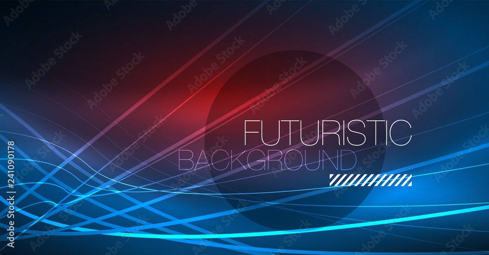 Neon glowing magic background, neon banner, night sky wallpaper. Magic light effect. Christmas abstract pattern.