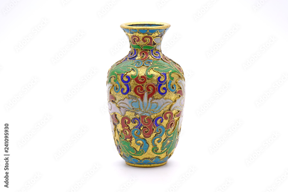 Vase : Antique Chinese Cloisonne enamel vase isolated on white background