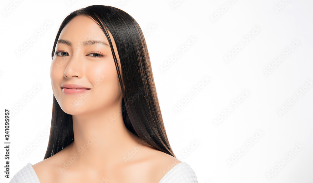 closeup young woman smiling face with clean skin closeup young woman smiling face with clean skin