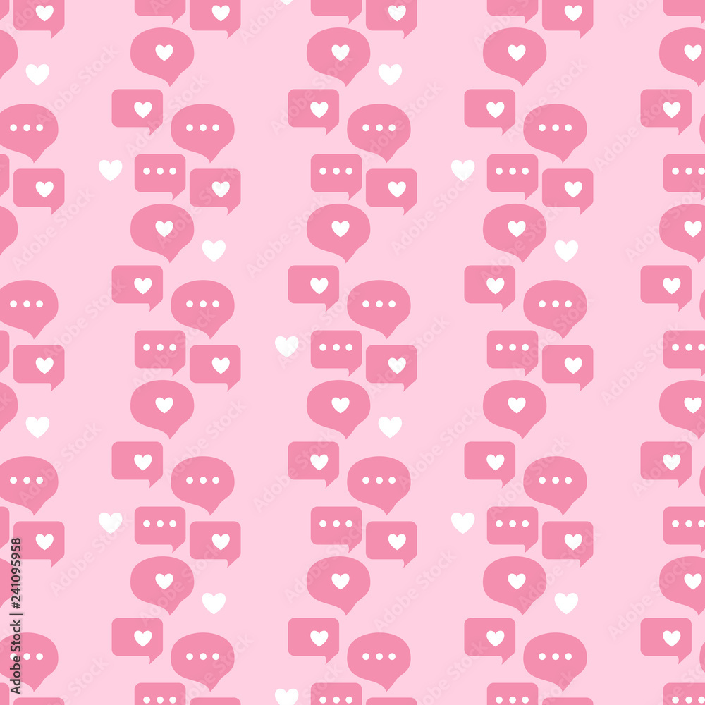 Chat dialog speech clouds Cute Seamless pattern. Vector illustration Abstract comments and message talk on pink background. Chat dialog speech clouds Cute Seamless pattern. Vector illustration Abstract comments and message talk on pink background.