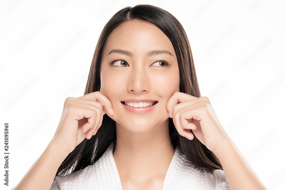 closeup young woman smiling face with clean skin closeup young woman smiling face with clean skin