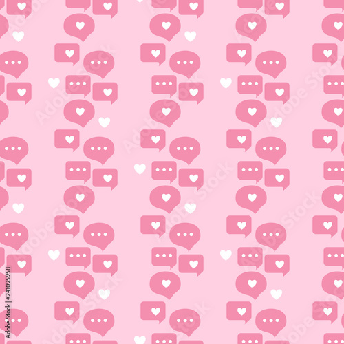 Chat dialog speech clouds Cute Seamless pattern. Vector illustration Abstract comments and message talk on pink background.