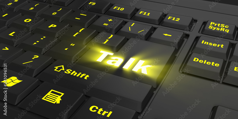 yellow glowing Talk key on black computer keyboard, 3d illustration yellow glowing Talk key on black computer keyboard, 3d illustration