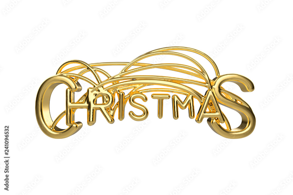Christmas elegant golden lettering word with letters bound by strings isolated on white background. Holyday 3D illustration Christmas elegant golden lettering word with letters bound by strings isolated on white background. Holyday 3D illustration