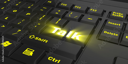 yellow glowing Talk key on black computer keyboard, 3d illustration