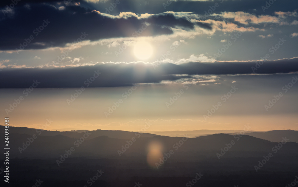 Dramatic Sunset over Scenic Upland at Late Summer